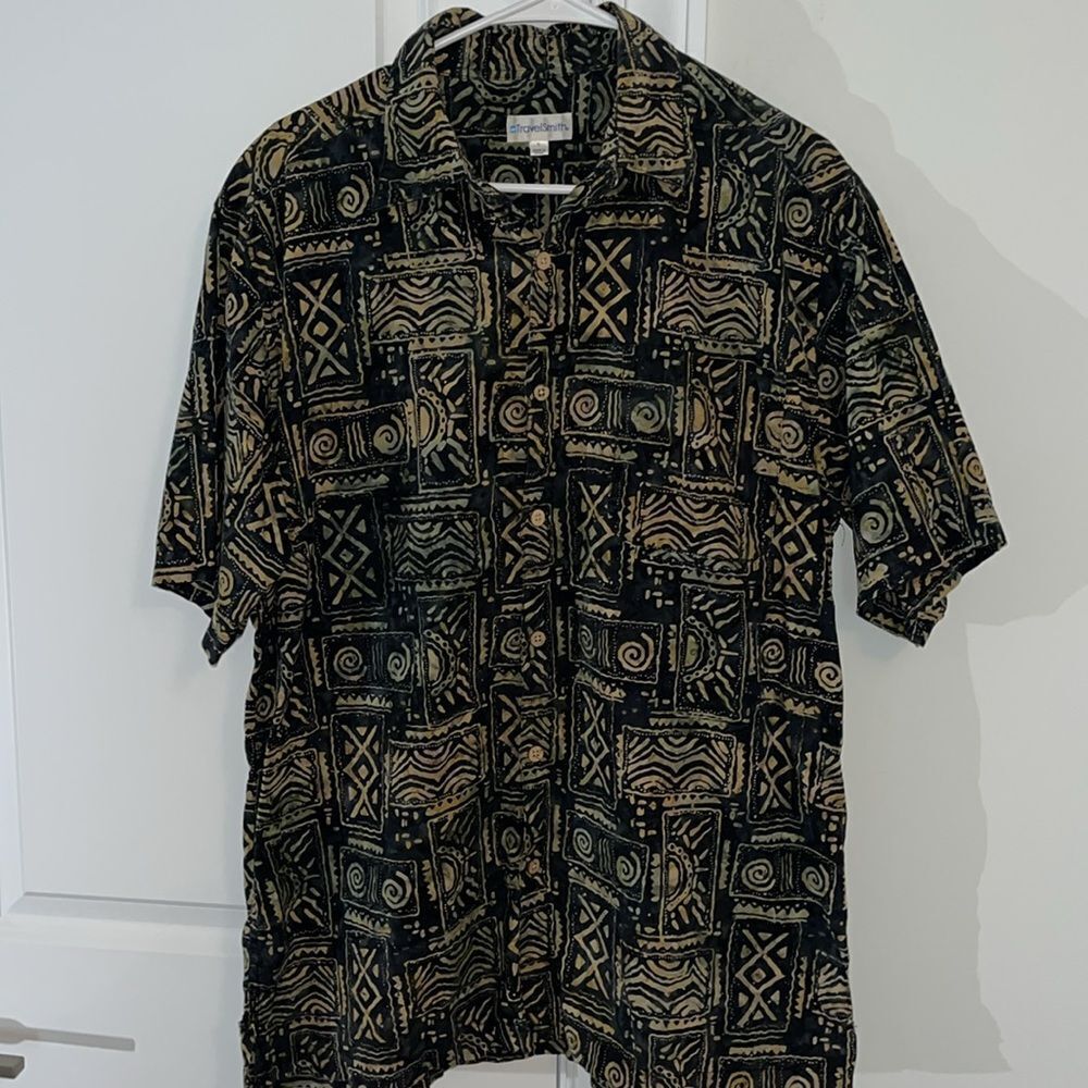 Black Gold TravelSmith Travel Luau Shirt Hawaiian Resort Aloha Hawaii Vacation